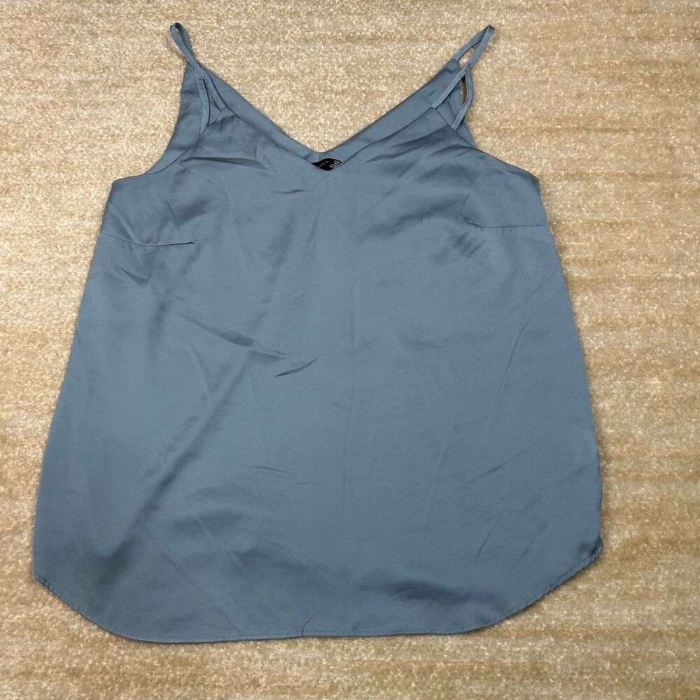 Black Tape Cami Womens S Blue V Neck Spaghetti Strap Polyester Tank Casual